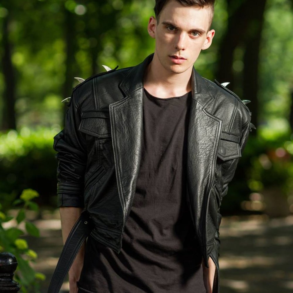 Leather Punk Motorcycle Jacket with Spikes - Picture 7 of 8